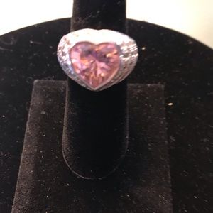 Silver pink heart ring 90